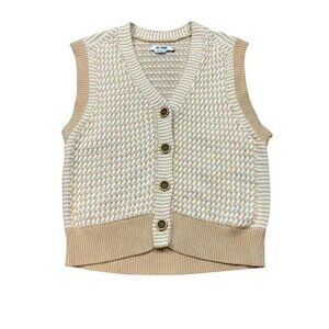 Re/Done Beige Cotton Button-Front Sweater Vest, Small